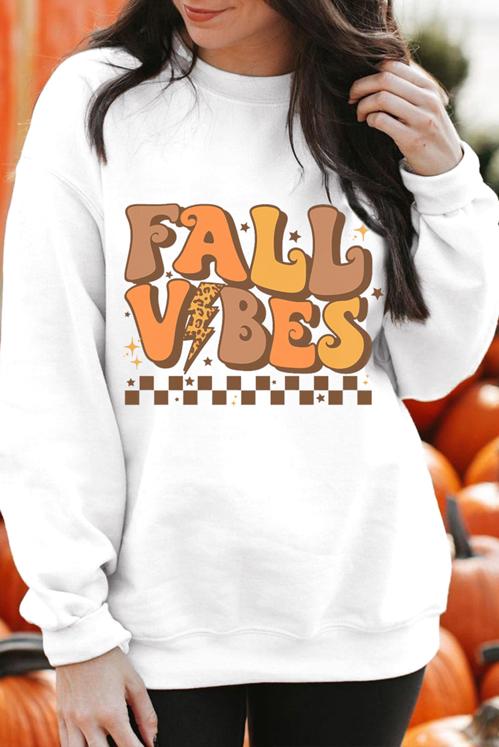 Beige FALL VIBES Graphic Drop Shoulder Sweatshirt from MsDressly