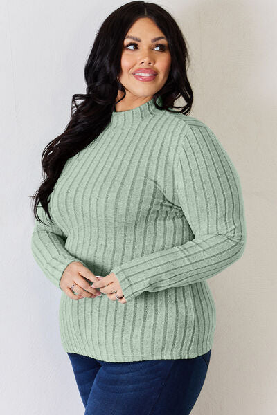 Basic Bae Full Size Ribbed Mock Neck Long Sleeve T-Shirt from Enfance-Heureuse