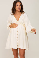 Beige Crochet Lace Button Front Maternity Dress from PinkBlush