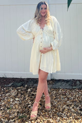 Beige Crochet Lace Button Front Maternity Dress from PinkBlush