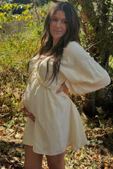 Beige Crochet Lace Button Front Maternity Dress from PinkBlush