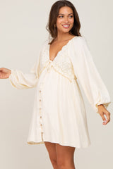 Beige Crochet Lace Button Front Maternity Dress from PinkBlush