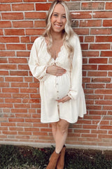 Beige Crochet Lace Button Front Maternity Dress from PinkBlush