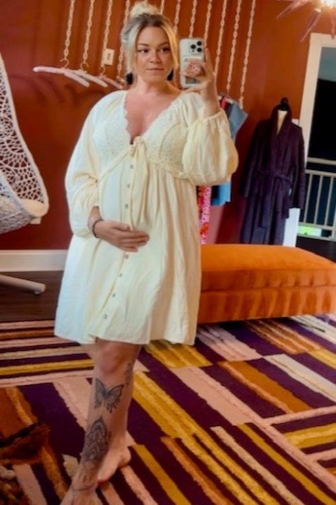 Beige Crochet Lace Button Front Maternity Dress from PinkBlush