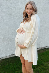 Beige Crochet Lace Button Front Maternity Dress from PinkBlush