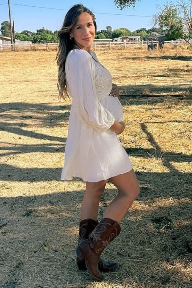 Beige Crochet Lace Button Front Maternity Dress from PinkBlush