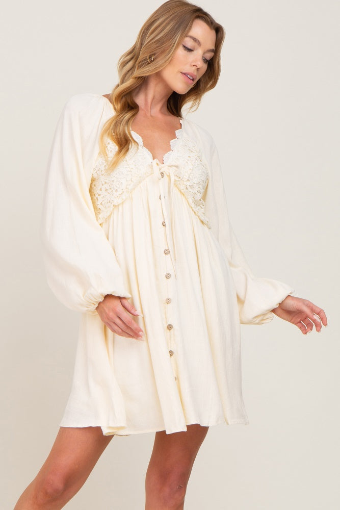 Beige Crochet Lace Button Front Maternity Dress from PinkBlush