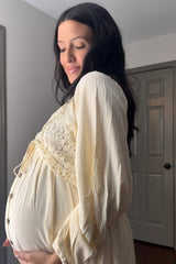 Beige Crochet Lace Button Front Maternity Dress from PinkBlush