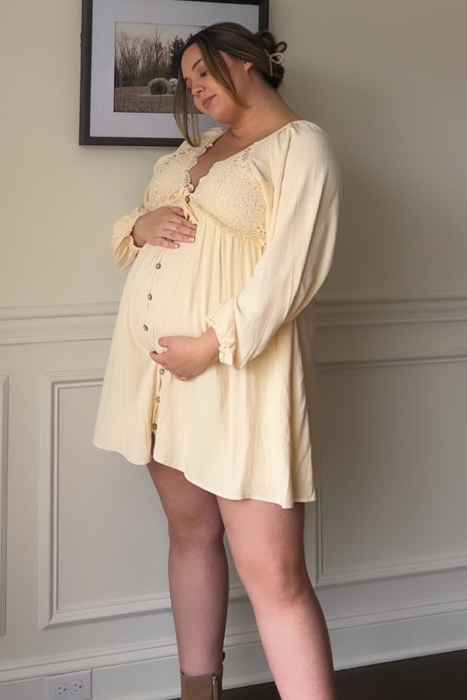 Beige Crochet Lace Button Front Maternity Dress from PinkBlush