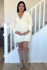 Beige Crochet Lace Button Front Maternity Dress from PinkBlush