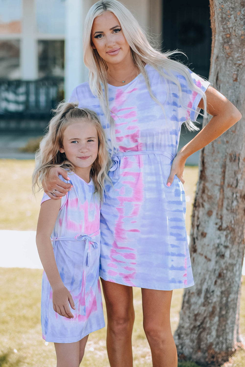Women Tie-Dye Belted T-Shirt Dress from Enfance-Heureuse