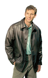 REED Men's Premium Four Button Car Coat Leather Jacket Made in USA from Reed Leather