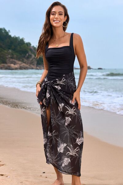 Square Neck Printed One-Piece Swimwear and Cover Up Swim Set from Enfance-Heureuse