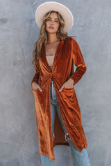Brown Retro Velvet Long Sleeve Pocket Coat From MsDressly