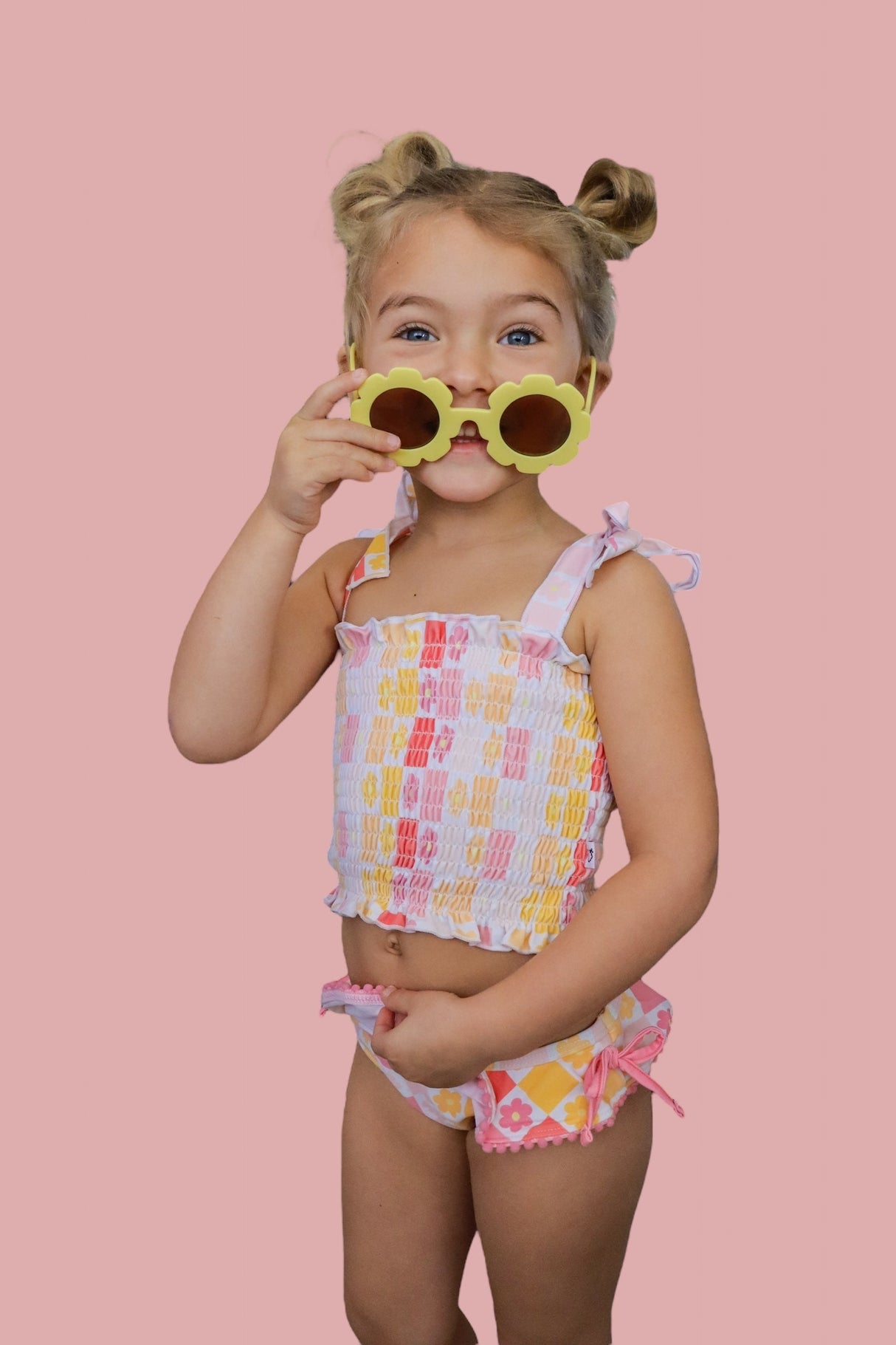 SUMMER SUNSET CHECKERS DREAM SMOCKED TANKINI TWO PIECE SWIM SUIT from DREAM BIG LITTLE CO