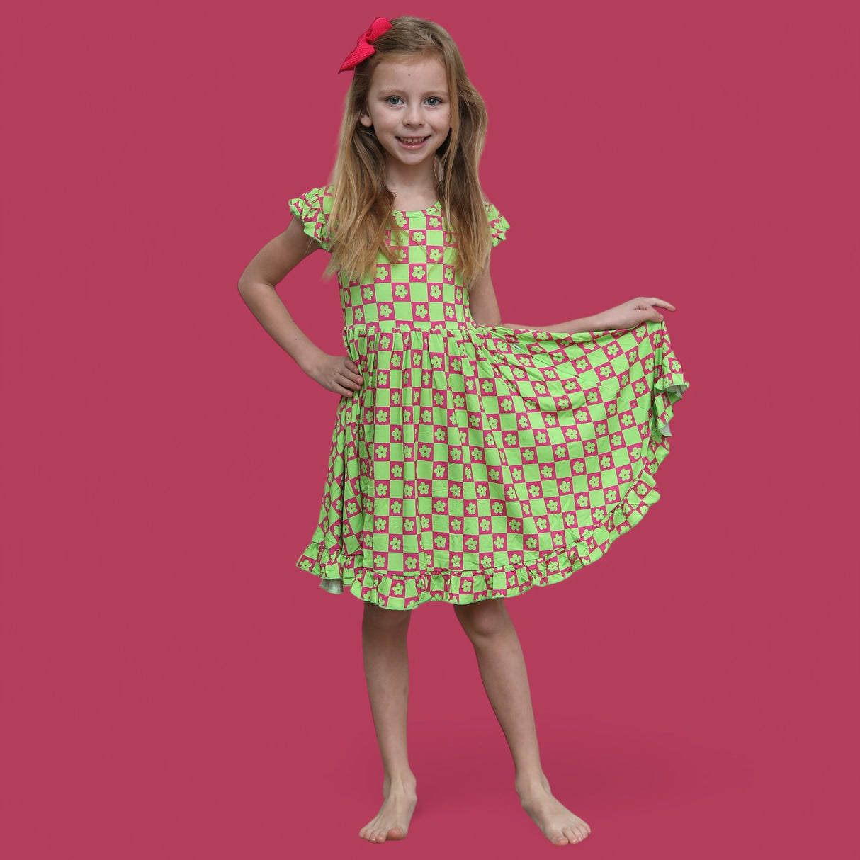 WILD DAISY CHECKERS DREAM RUFFLE DRESS from DREAM BIG LITTLE CO