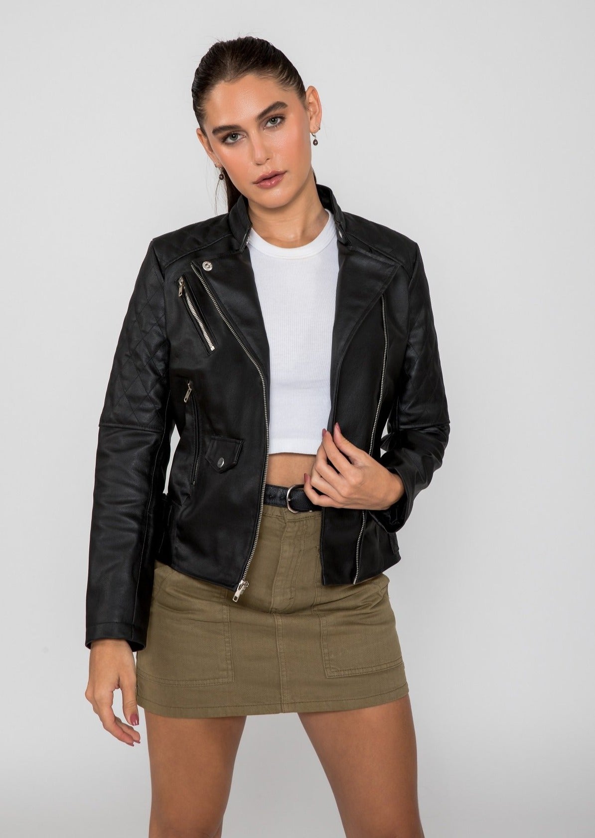 Women's Scarlett Biker PU Faux Leather Jacket From FAD