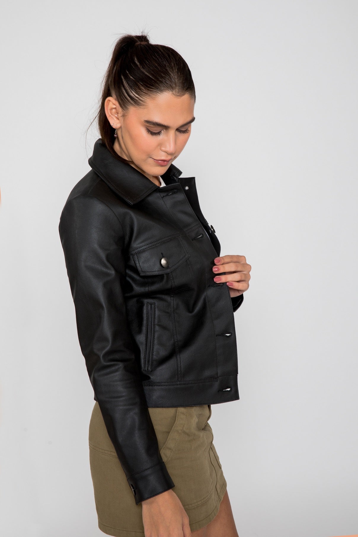 Women's Chloe Trucker PU Faux Leather Jacket From FAD