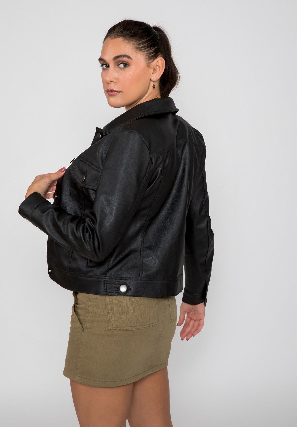 Women's Chloe Trucker PU Faux Leather Jacket From FAD