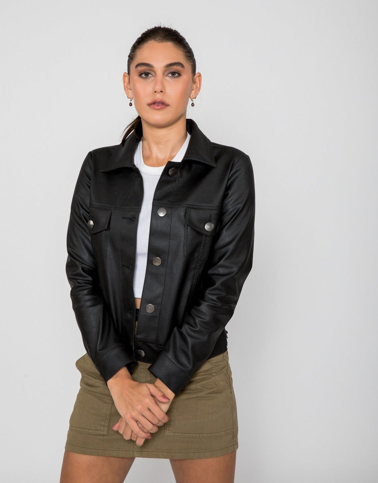 Women's Chloe Trucker PU Faux Leather Jacket From FAD