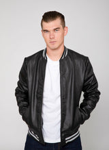 Men's Jett Varsity Lightweight PU Faux Leather Bomber Jacket From FAD