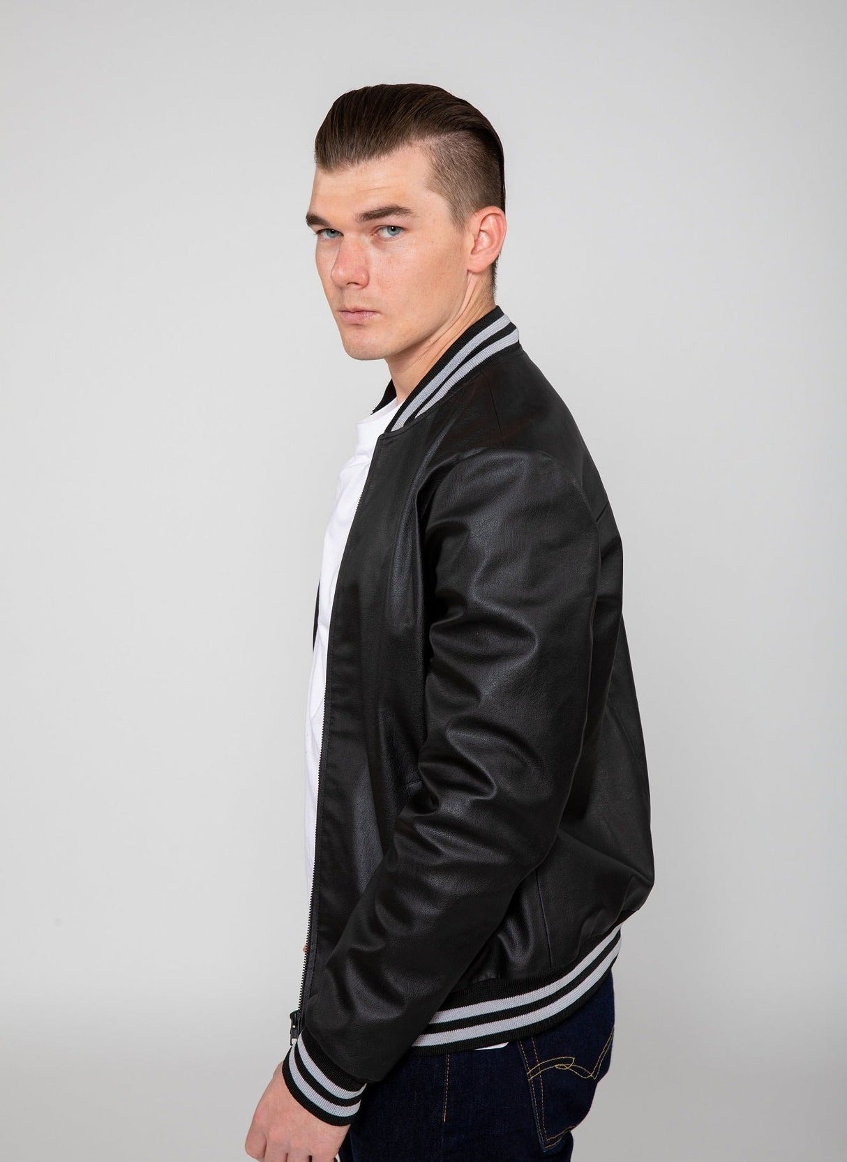 Men's Jett Varsity Lightweight PU Faux Leather Bomber Jacket From FAD