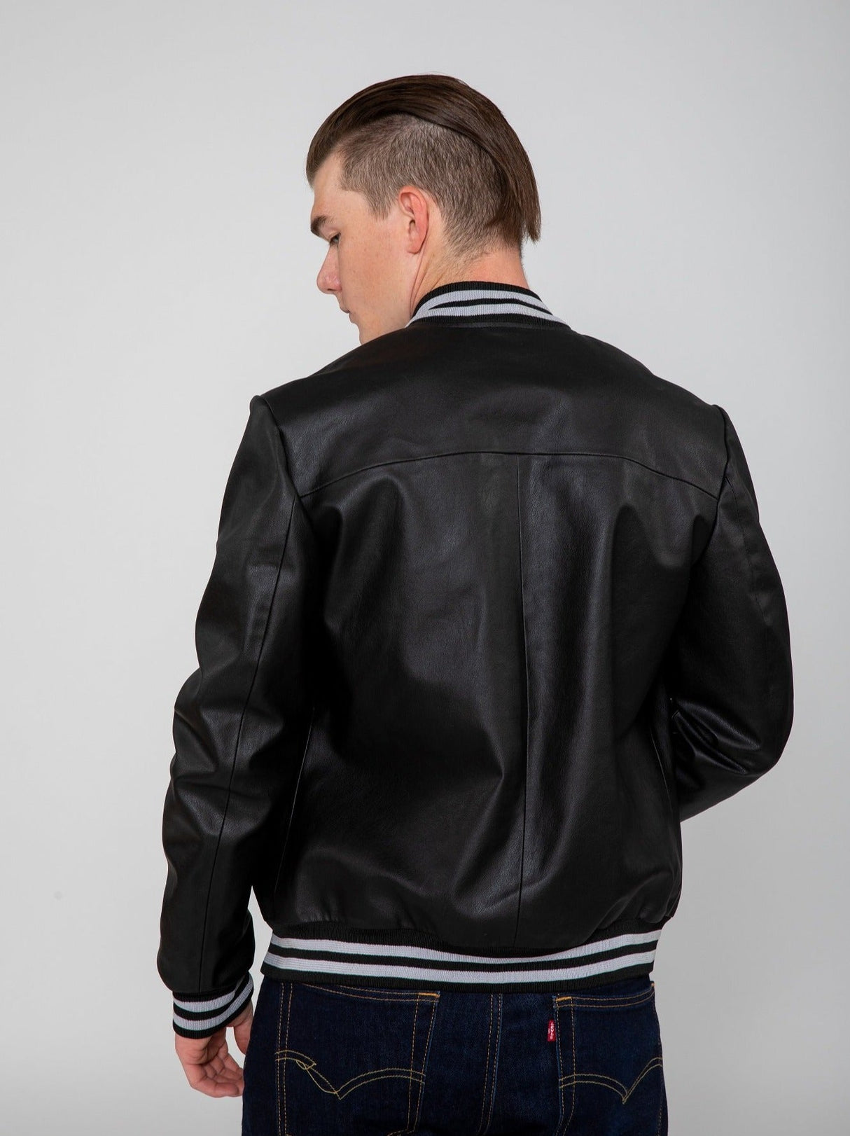 Men's Jett Varsity Lightweight PU Faux Leather Bomber Jacket From FAD