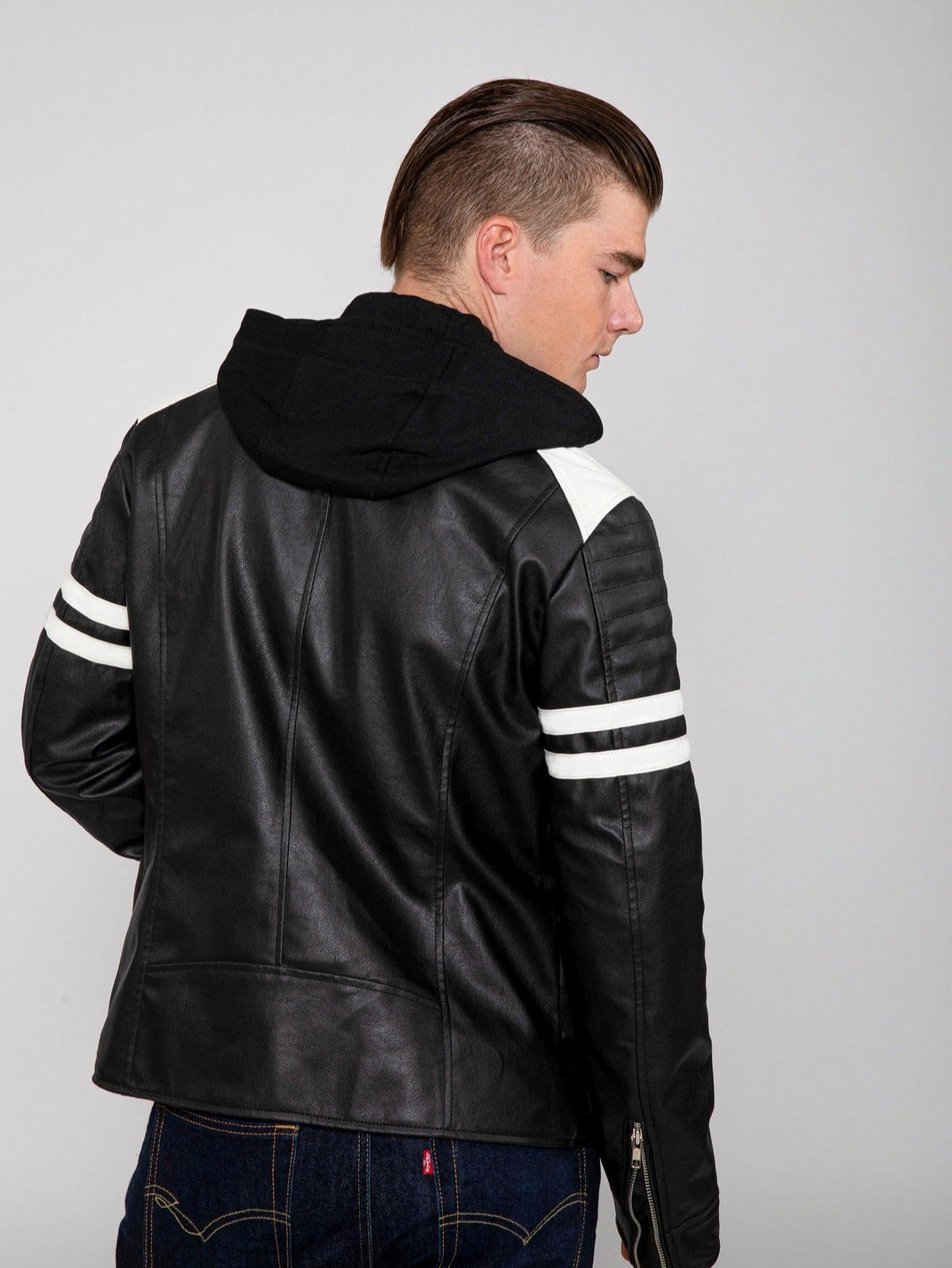 Men's Hawk Hooded PU Faux Leather Moto Jacket From FAD