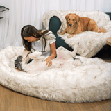 PupCloud™ Human-Size Dog Bed + Matching Waterproof Blanket Bundle - White with Brown Accents from Paw.com