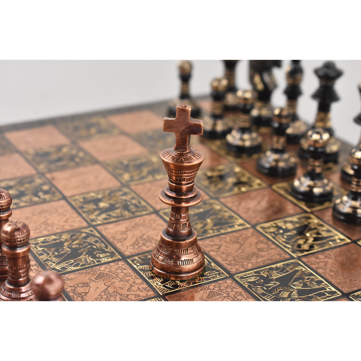 Brass 12" Metal Luxury Chess Pieces & Board Set- French Staunton -Copper & Black From Royal Chess Mall