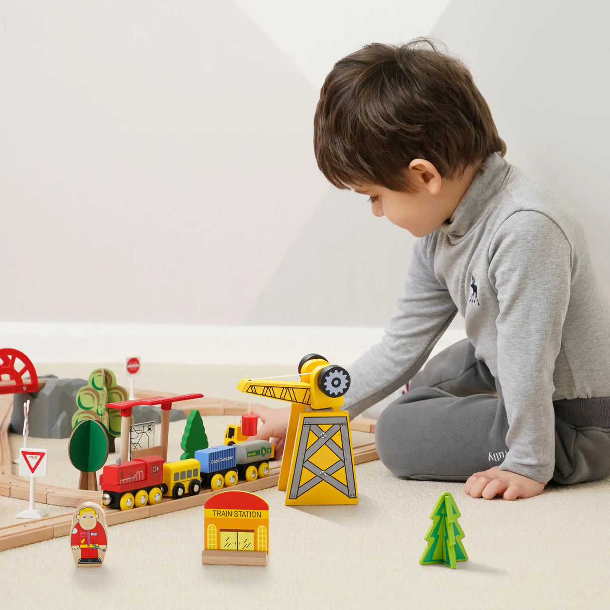 Tiny Land® Wooden Track Trains 55 Pcs From Tiny Land