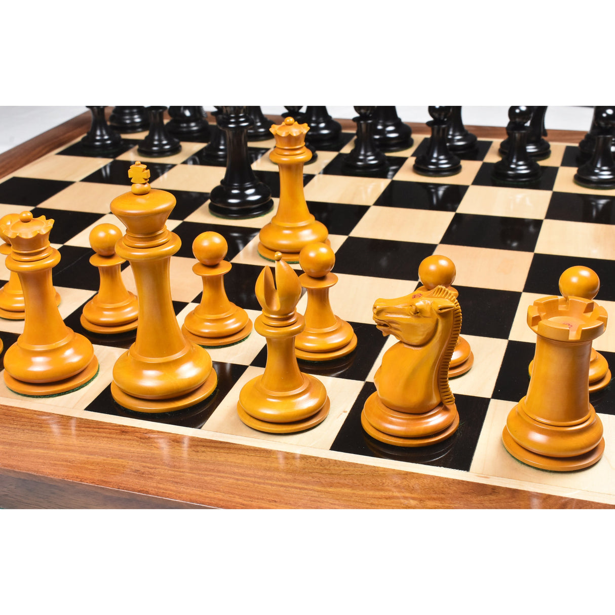 Leuchars Cook Staunton Chess Set- Chess Pieces Only - Ebony Wood & Antiqued Boxwood - 4.5" From Royal Chess Mall