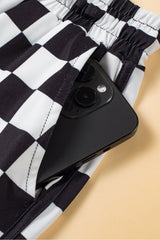 Black Checkered Drawstring Elastic Waist Casual Shorts from MsDressly