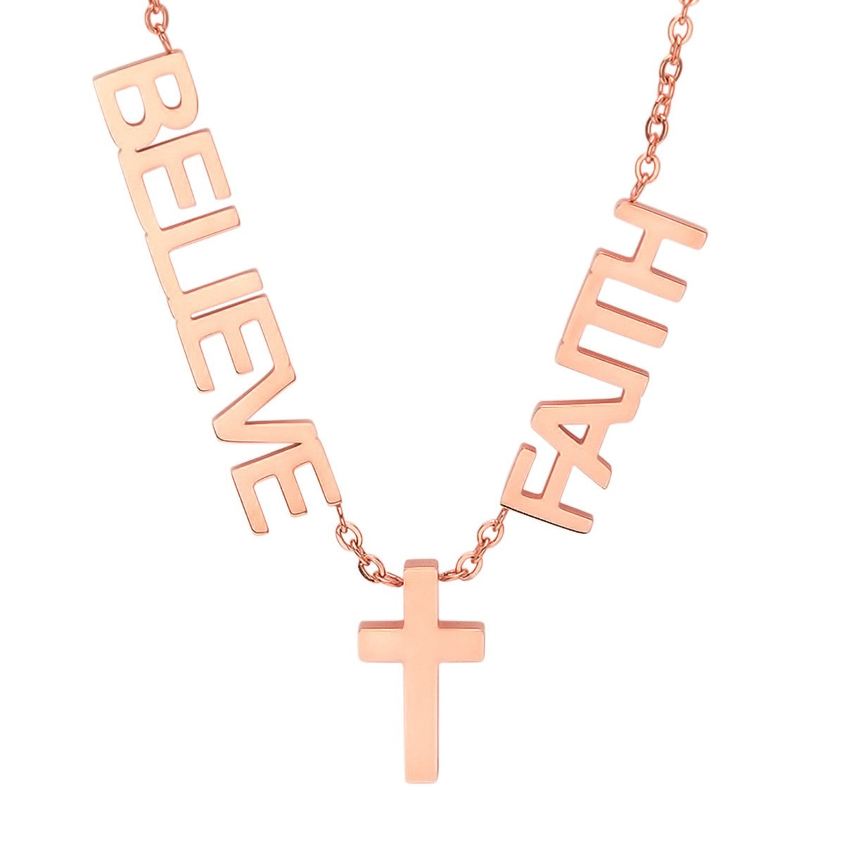 Faith, Believe & Cross Necklace From Steel Time