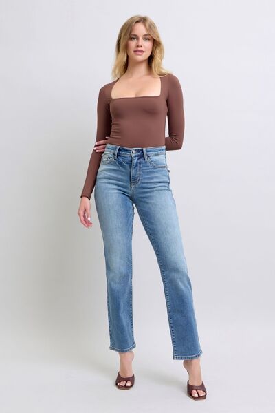 Judy Blue Full Size Run Vintage Wash Thermal Straight Jeans from Enfance-Heureuse