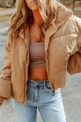 Brown Zip Up Pocketed Puffer Coat From MsDressly