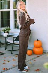 Brooke Ribbed Knit Collared Henley Top and Pants Lounge Outfit From Threaded Pear