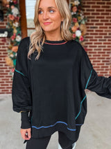 Black Oversized Split Stitch Sweatshirt from MsDressly