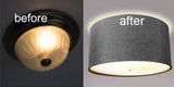 Moderne 16"W Flush Mount Conversion Kit  Granite Gray Burlap Hardback Drum Lampshade From LampsUSA