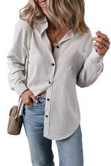 Black Stripe Roll-tab Sleeve Pocketed Long Shirt from MsDressly