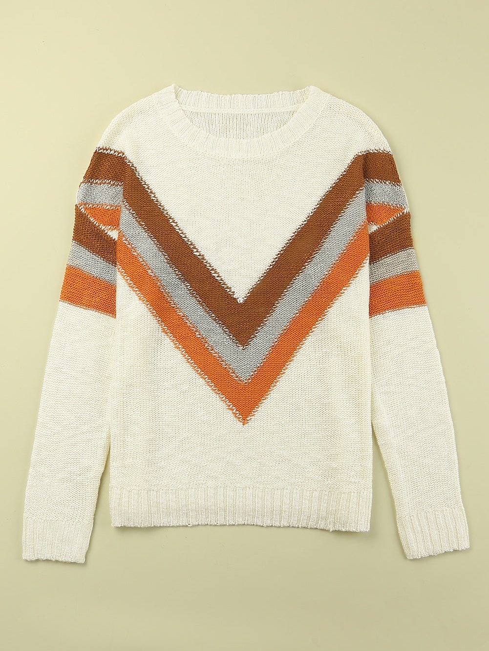 Beige Chevron Stripe Drop Shoulder Knit Pullover from MsDressly