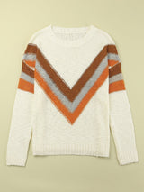 Beige Chevron Stripe Drop Shoulder Knit Pullover from MsDressly