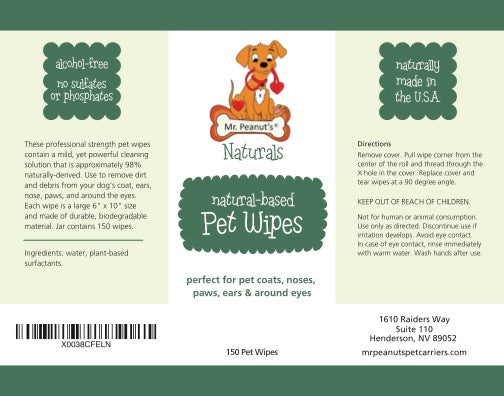 Mr. Peanut's Naturals Plant Based, Flushable, Compostable, Unscented Pet Wipes, 160 Count, Larger 8x6" Size from Mr. Peanut's Pet Carriers