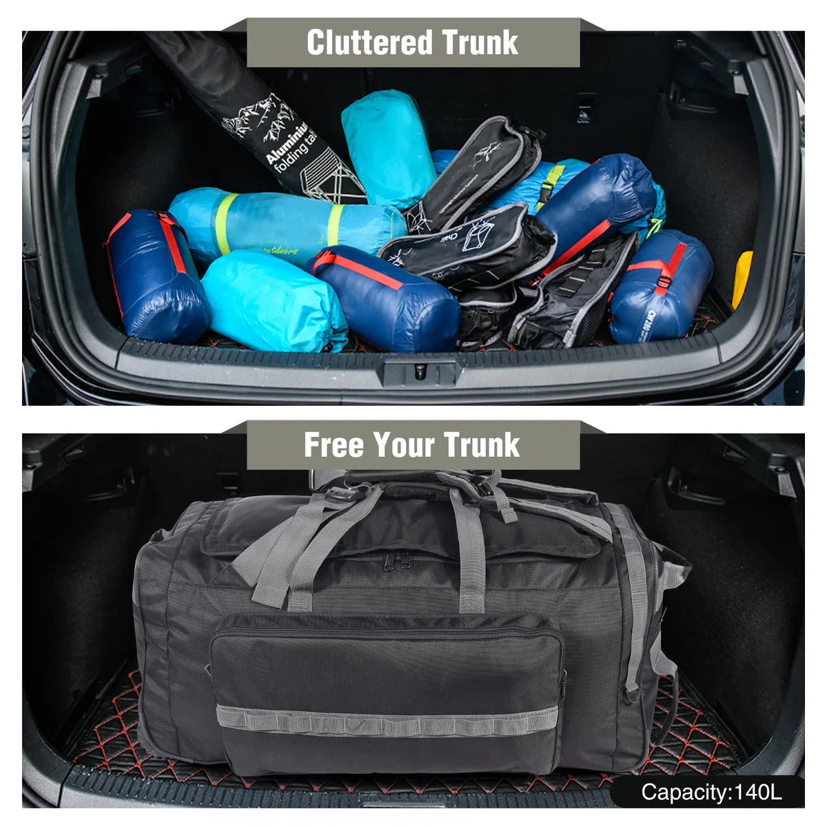 Tactical 140L Duffle Bag with Wheels and Backpack Straps