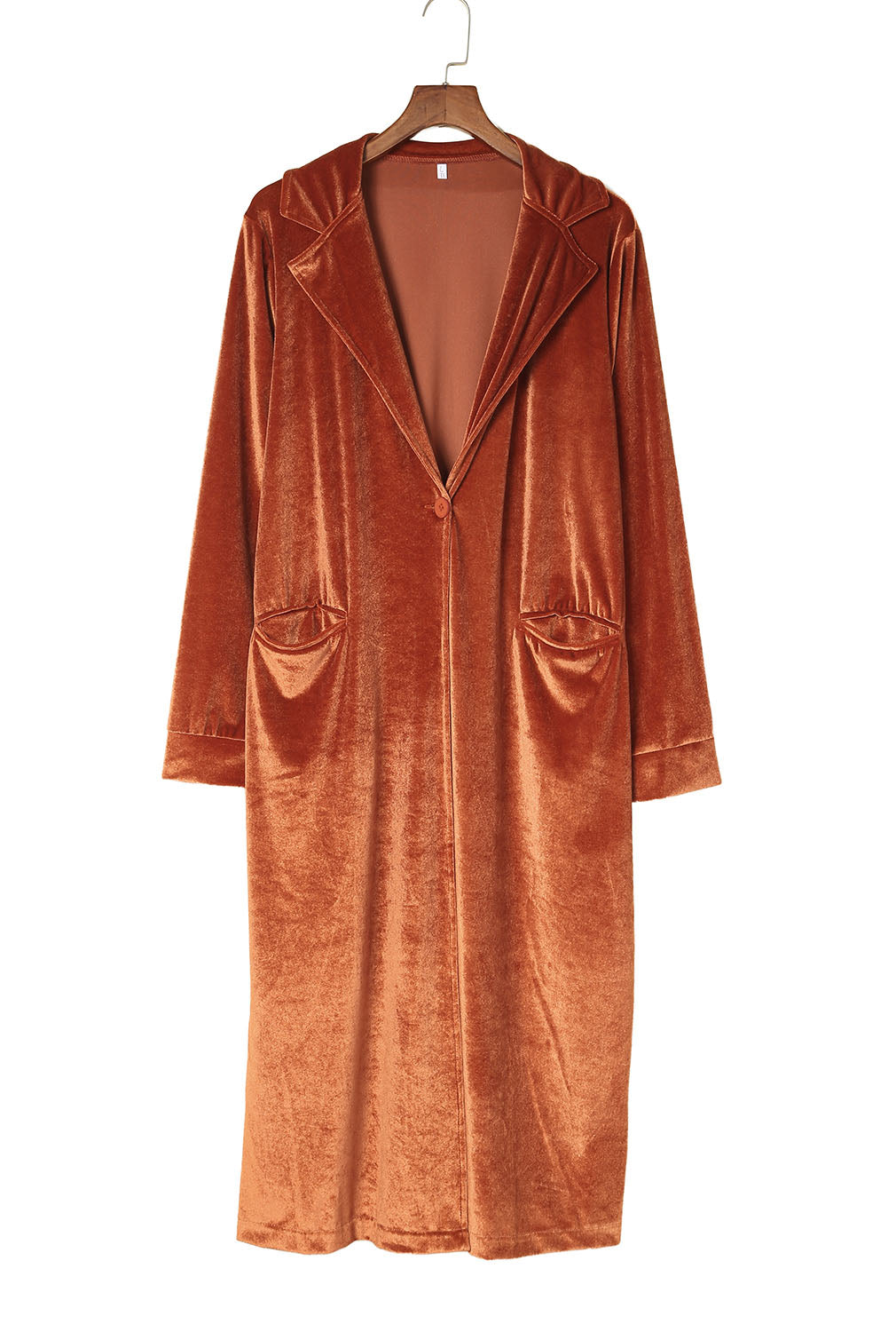 Brown Retro Velvet Long Sleeve Pocket Coat From MsDressly