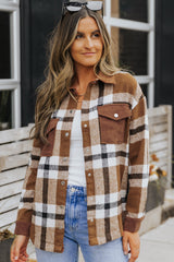 Phoebe Pocketed Buttoned Plaid Shirt Jacket from Threaded Pear