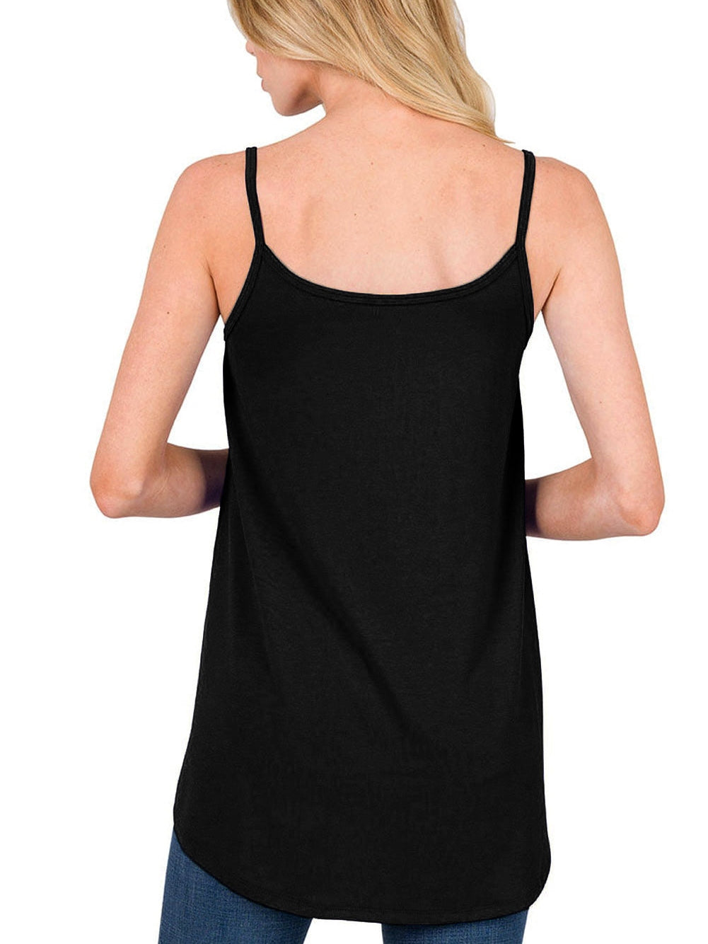 Black Flowy V-Neck Tank Top with Spaghetti Straps From MsDressly