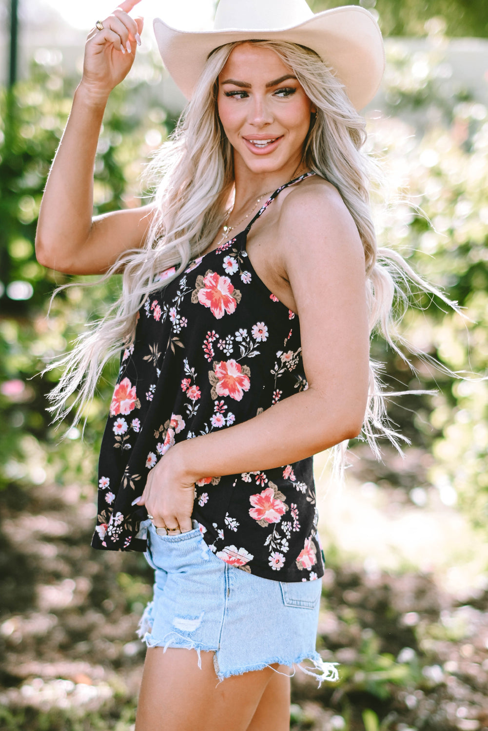 Fallon Floral Spaghetti Straps Strappy Back Tank Top From Threaded Pear