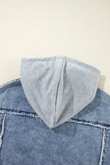 Beau Blue Plaid Print Patchwork Hooded Raw Hem Denim Jacket from MsDressly