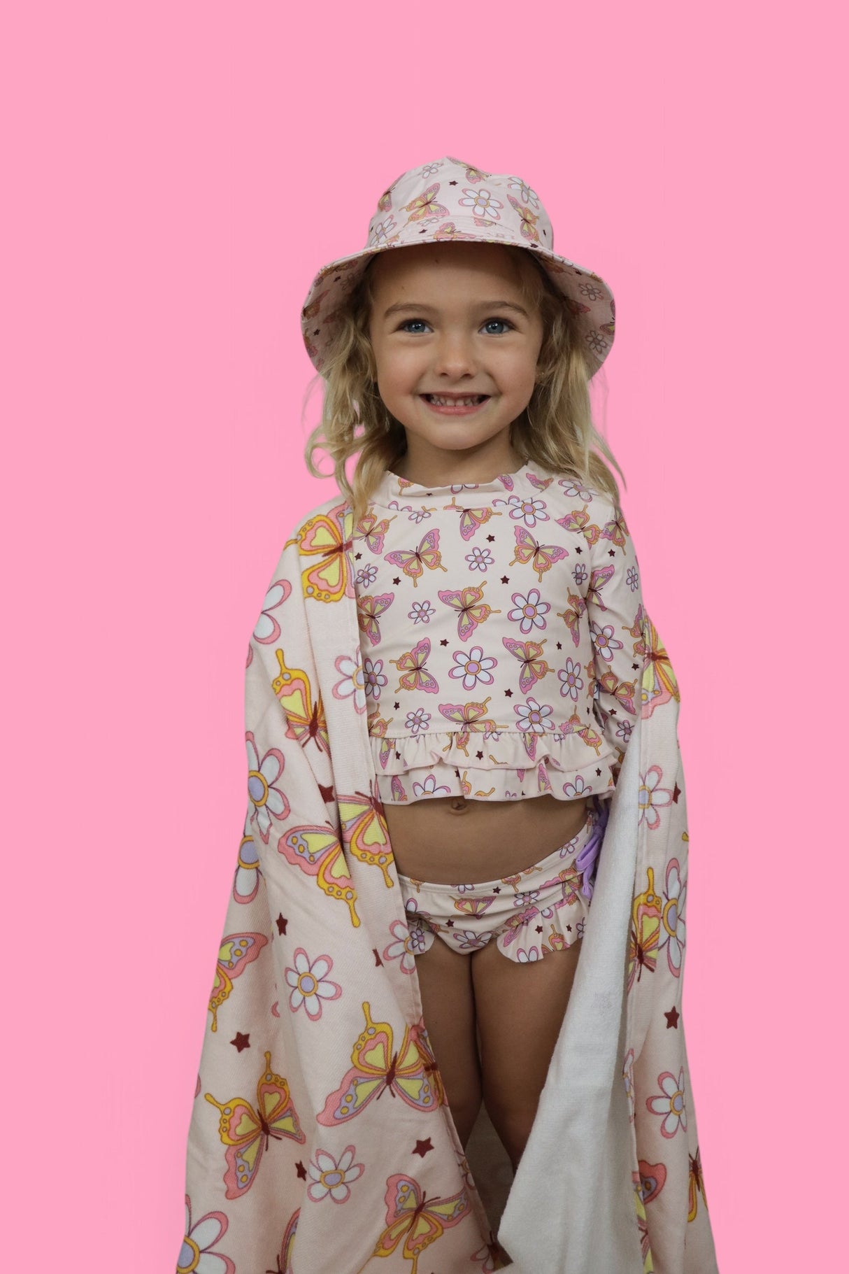 BLOSSOMIN’ BUTTERFLY DREAM 2-PIECE RASH GUARD RUFFLE SWIM SUIT from DREAM BIG LITTLE CO